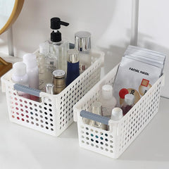 Homestic Medium Hollow Storage Basket With Handle|Kitchen & Home Organizer For Wardrobe|Tray For Toys, Fruits, Books (White)