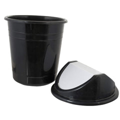 Kuber Industries Plastic 3 Pieces Medium Size Swing Dustbin/Swing Garbage Bin/Waste Bin, 10 Liters (Black & White)-KUBMART10219