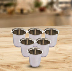 Kuber Industries Small Stainless Steel Glass | Set of 6 I South Indian Design | Multipurpose Serving Tea Coffee I Mirror Finish | Easy to Clean & Maintain
