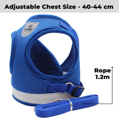Homestic Reflective Dog Harness with Adjustable Leash|Breathable Polyester Mesh Fabric |Large Size|HT-844|Comfortable No-Pull Grip|Quick Release Buckles|Easy On - Easy Off Harness|Blue