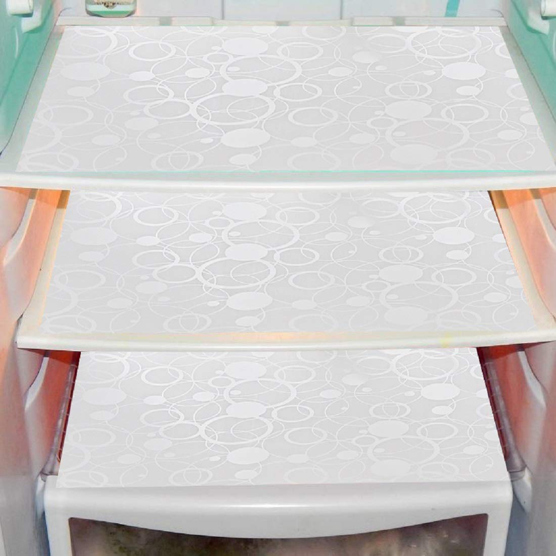 Kuber Industries Circle Design 3 Piece PVC Refrigerator Drawer Mat Set - 19"x13", White (CTKTC03374), Standard
