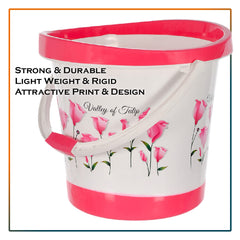 Kuber Industries Plastic Tulip Flower Unbreakable Strong Bathroom Ultra Bucket with Handle,18 LTR,(Pink White)