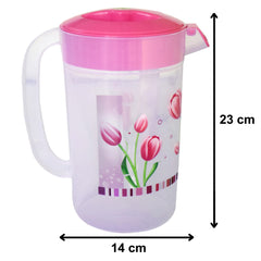 Heart Home Flower Printed Unbreakable Multipurpose Plastic Water Jug/Pitcher with Lid, 2.4 LTR.- Pack of 3 (Pink)-HS42KUBMART25233
