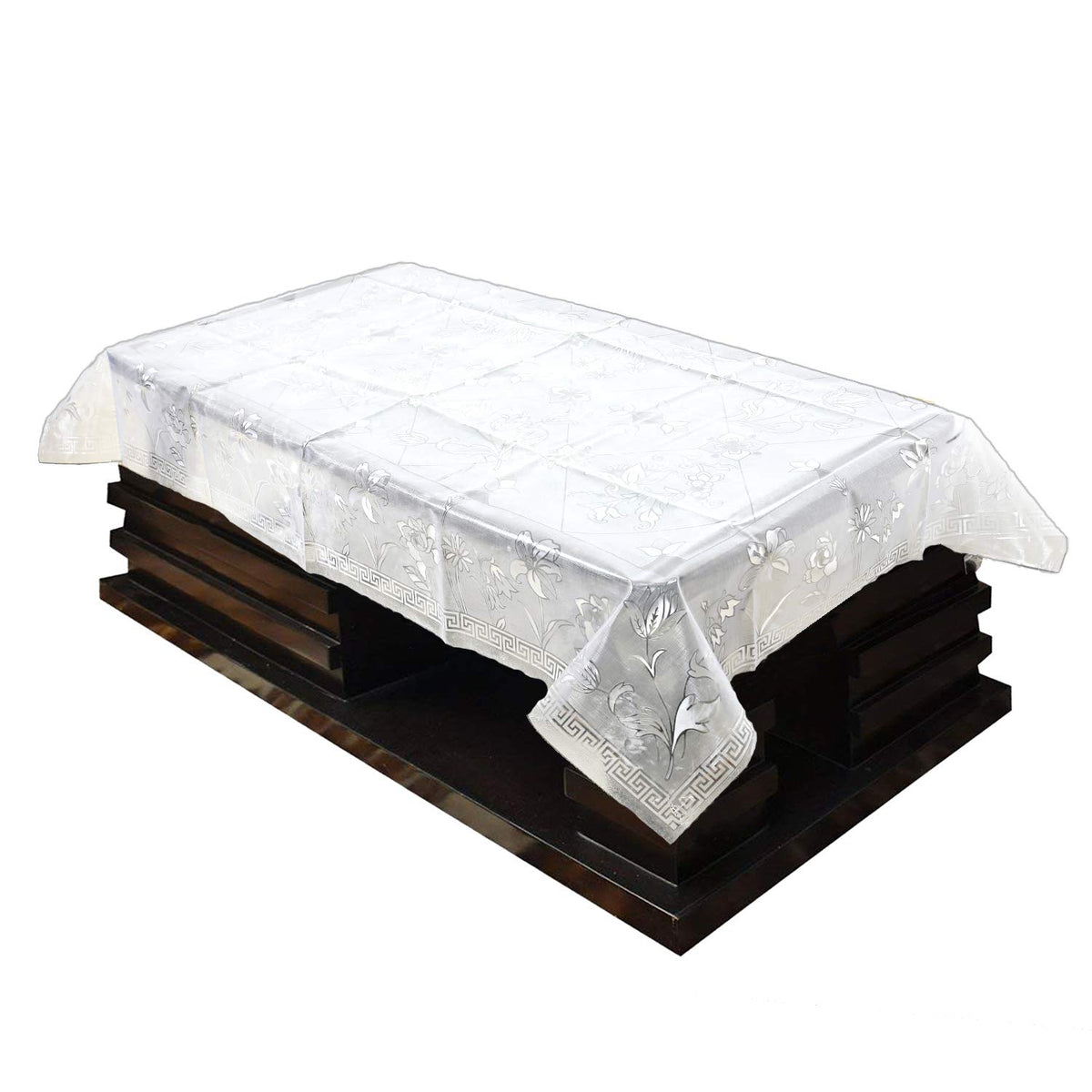 Kuber Industries 3D Design Floral PVC 4 Seater Center Table Cover - White, Standard (CTKTC03498)