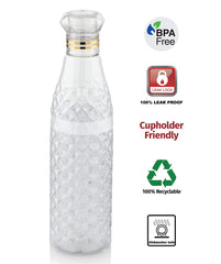 Heart Home Plastic Ragular Crystal Design Water Bottle for Home & Traveling, 1Ltr. Set of 3 (Transparent) 54HH4305.