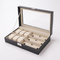 Kuber Industries 6 Slot Watch Storage Box With 3 Slot Glasses organizer|Black|