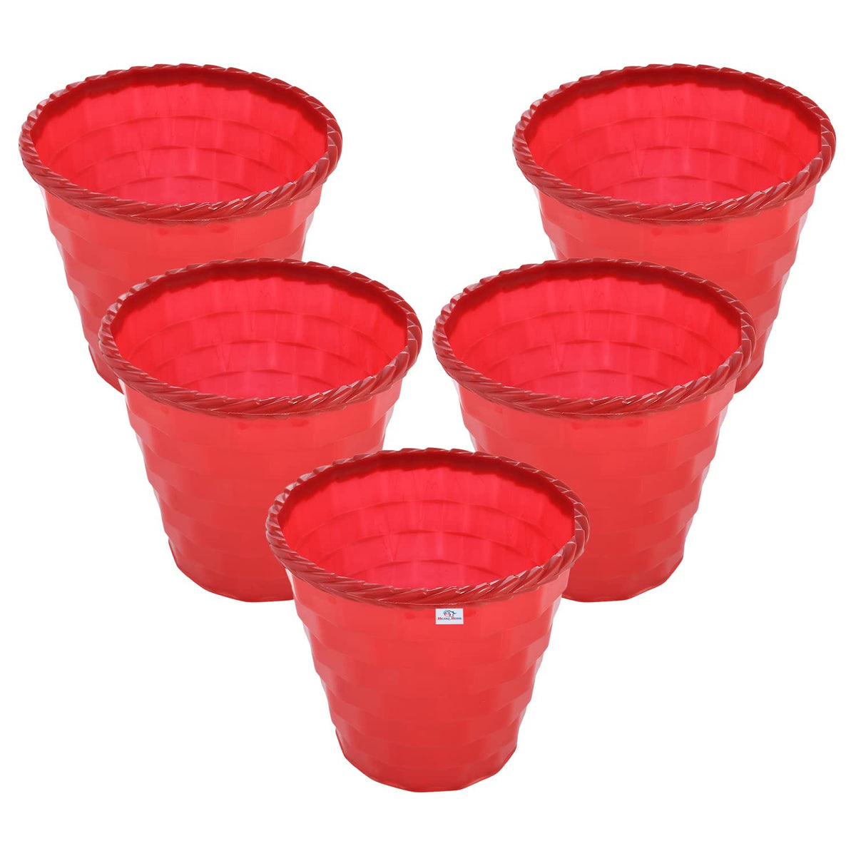 Heart Home Brick Flower Pot|Durable Plastic Flower Pots|Planters for Home Décor|Garden|Living Room|Balcony|8 Inch|Pack of 5 (Red)