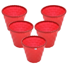 Heart Home Brick Flower Pot|Durable Plastic Flower Pots|Planters for Home Décor|Garden|Living Room|Balcony|8 Inch|Pack of 5 (Red)