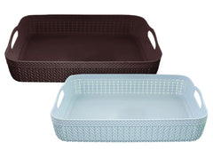 Heart Home Q-4 Multiuses Designer Unbreakable Plastic Storage Basket/Organizer/Bin For Home, Kitchen, Bathroom, Office Use Pack of 2 (Blue & Brown)-50HH01593