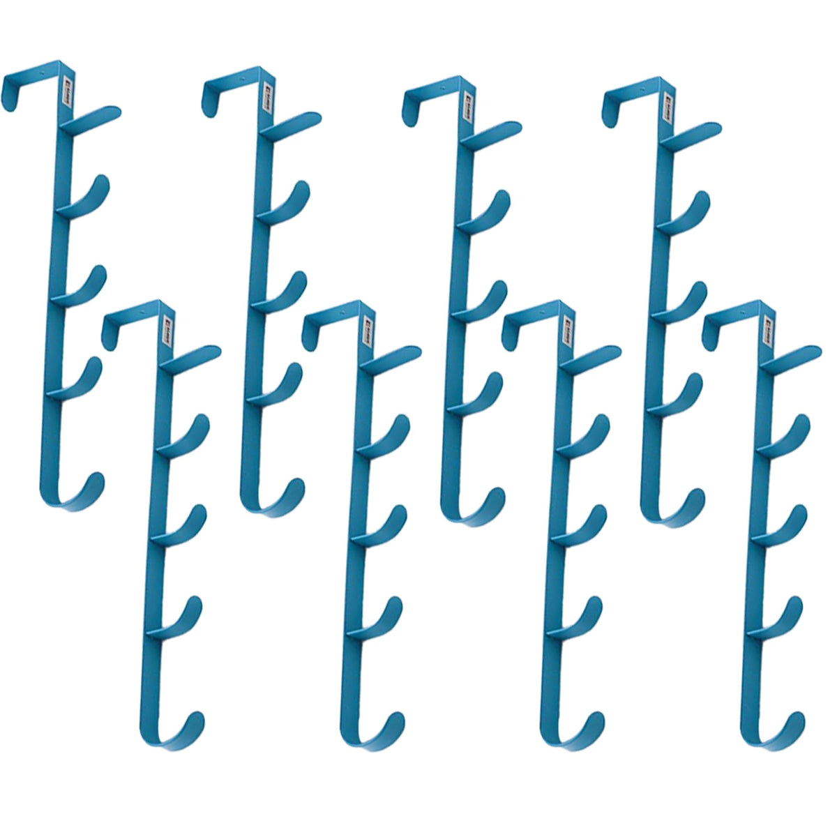 Kuber Industries 5-Level Cloth Hanger|Multipurpose Cloth & Towel Holder|Iron Spray Material|Easy Installation|Interchangeable Over The Door Towel Holder|ZT-3115(B) Pack of 8|Blue