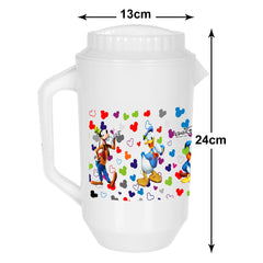 Heart Home Mickey & Friends Print Unbreakable Plastic Water Jug with Lid for Home, Kitchen, Office 2 Liter Pack of 2 (Cream & White)