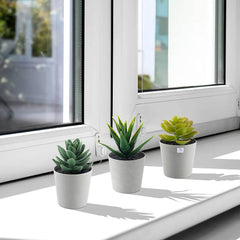 Heart Home Artificial Set of 3 Mini Realistic Fake Plants with Plastic Pots for Home and Office Decoration (Green), Standard (HS39HEARTH023711)