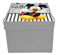 Kuber Industries Disney Mickey Print Non Woven Fabric Foldable Saree,Shirt Cover Storage Organizer Box with With Lid, Extra Large (Grey)-KUBMART16312