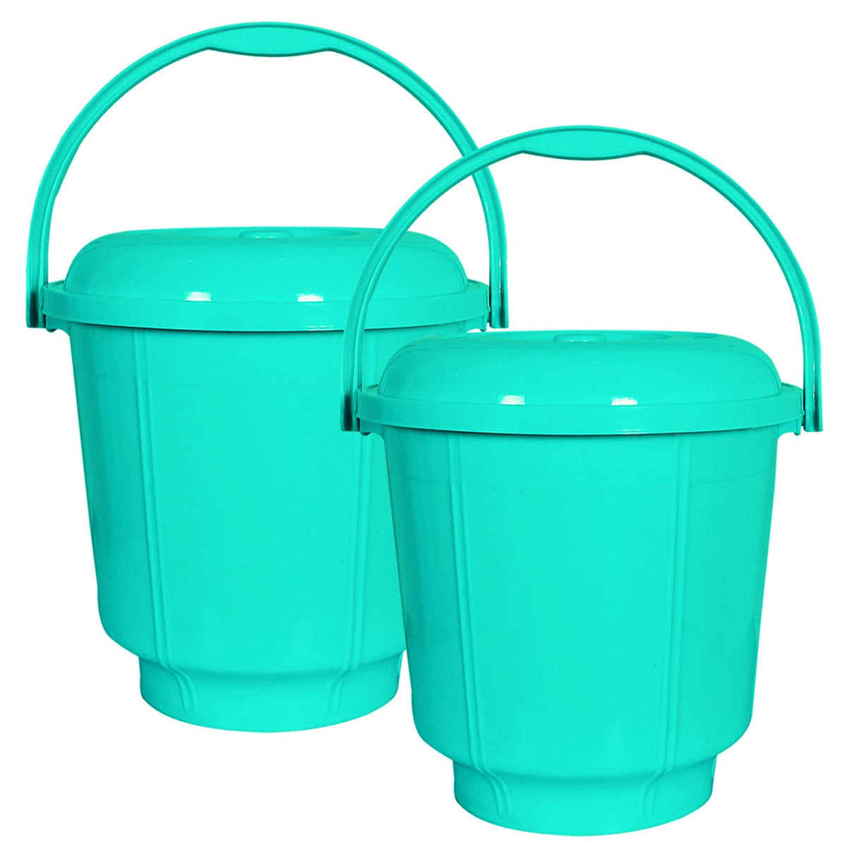 Kuber Industries Unbreakable Plastic Durable & Lightweight Strong Bathroom Bucket with Lid and Handle,13 LTR,Pack of 2 (Mint Green)