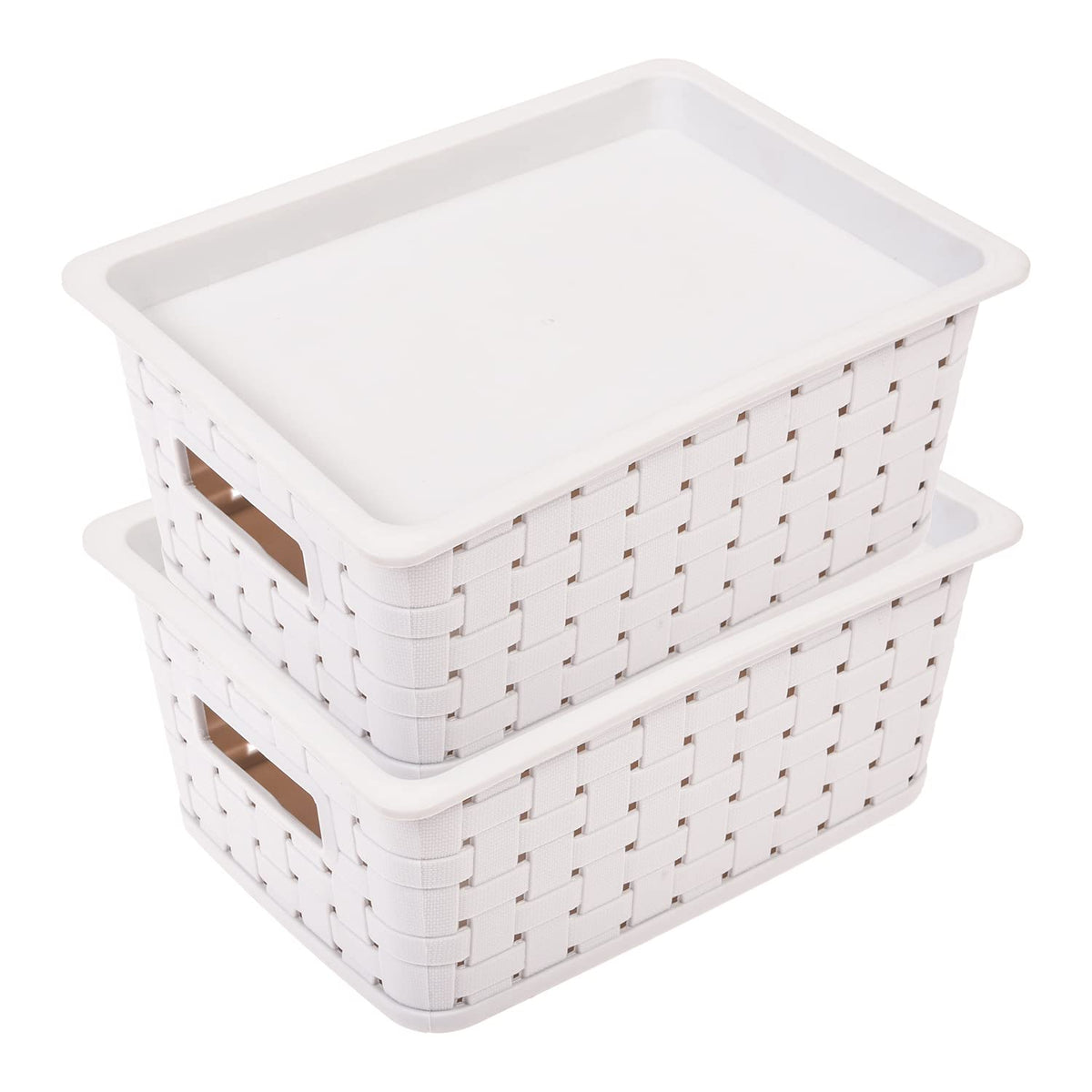 Kuber Industries BPA Free Attractive Design Multipurpose Large Trendy Storage Basket With Lid|Material-Plastic|Color-Gray|Pack of 2