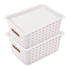 Kuber Industries BPA Free Attractive Design Multipurpose Large Trendy Storage Basket With Lid|Material-Plastic|Color-Gray|Pack of 2