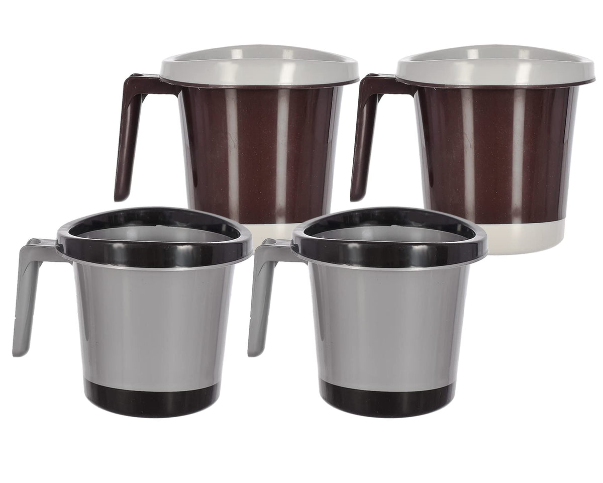 Heart Home Multiuses Leightweight, Unbreakable Strong Plastic Bathroom Mug 1 Litre Pack of 4 (Black & Brown)-46HH0284
