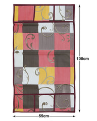 Heart Home Check Print PVC Fridge Top Cover, Protect for Scratches with 6 Utility Side Pockets (Multicolour)