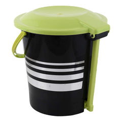 Kuber Industries Pedal Dustbin|Plastic Pedal Dustbin|Kitchen Waste Paper Bin|Dustbin For Bedroom|Green Lid 10 Liter Dustbin|Pack of 2 (Black)