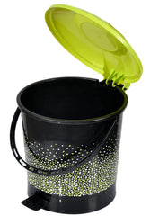 Heart Home Printed Multiuses Plastic Pedal Dustbin, Waste Bin, Trash Can With Handle, 7 Litre (Black)-47HH0739