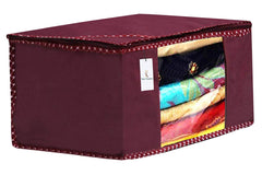 Heart Home 3 Pieces Non Woven Fabric Saree Cover/Clothes Organiser for Wardrobe Set with Transparent Window, Extra Large (Maroon)- HEART6950