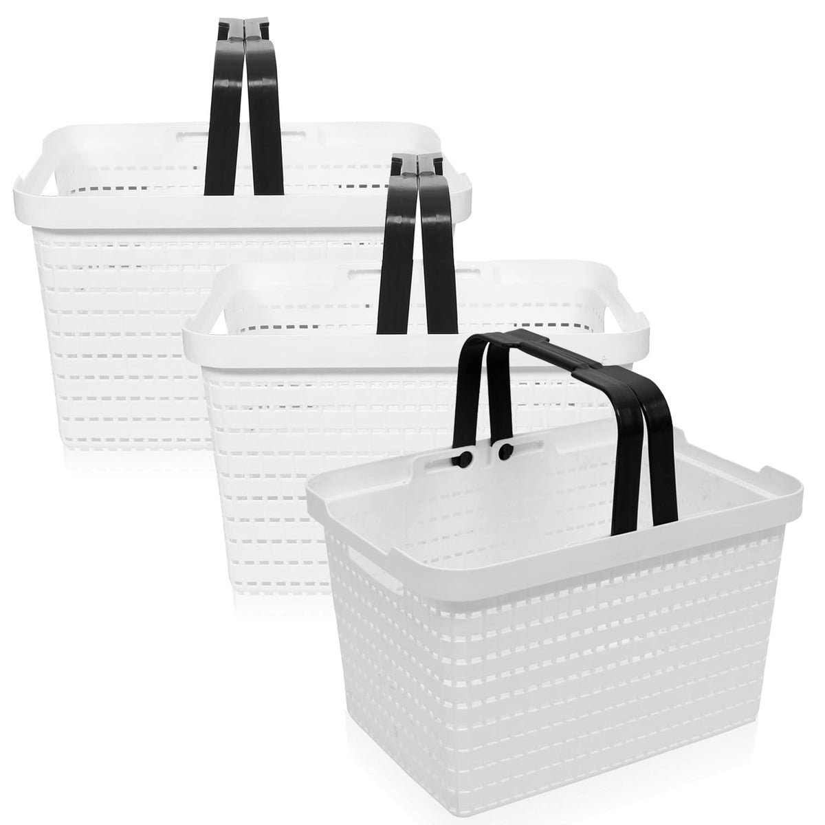 Heart Home Basket | Plastic Storage Basket for Fruits | Storage Basket for Picnic | Storage Basket for Kitchen | Stationery Storage Basket | FLORA-333 | Pack of 3 | White