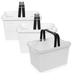 Heart Home Basket | Plastic Storage Basket for Fruits | Storage Basket for Picnic | Storage Basket for Kitchen | Stationery Storage Basket | FLORA-333 | Pack of 3 | White