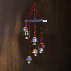 Heart Home Handcrafted Wall Hanging Bells with Ring|Traditional Rajasthani Hand Painted Bells for Home Decoration (Multicolor)