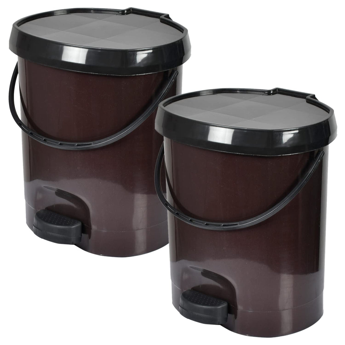 Kuber Industries Multiuses Plastic Pedal Dustbin, Waste Bin, Trash Can With Detachable Bucket, 10 Litre- Pack of 2 (Brown)-47KM0731