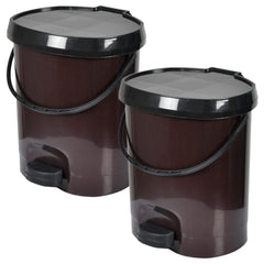 Kuber Industries Multiuses Plastic Pedal Dustbin, Waste Bin, Trash Can With Detachable Bucket, 10 Litre- Pack of 2 (Brown)-47KM0731