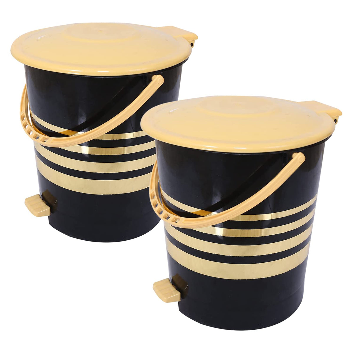 Kuber Industries Pedal Dustbin|Plastic Pedal Dustbin|Kitchen Waste Paper Bin|Dustbin For Bedroom|Cream Lid 10 Liter Dustbin|Pack of 2 (Black)