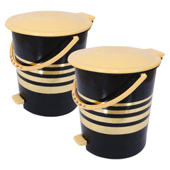 Kuber Industries Pedal Dustbin|Plastic Pedal Dustbin|Kitchen Waste Paper Bin|Dustbin For Bedroom|Cream Lid 10 Liter Dustbin|Pack of 2 (Black)