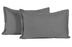 Heart Home 2 Pieces Cotton Luxurious Satin Striped Pillow Cover Set-17"x27" (Grey) - CTHH7183
