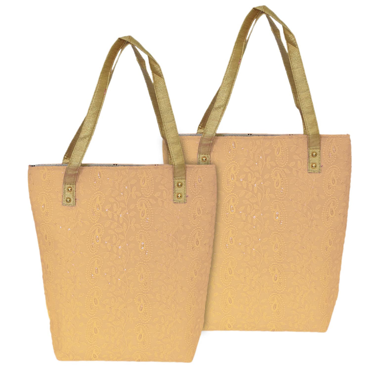 Heart Home Embroidery Polyester Women Handbag for College, Travel, Grocery, Shopping, Book Bag with Carrying Handle- Pack of 2 (Cream)-50HH01162