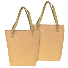 Heart Home Embroidery Polyester Women Handbag for College, Travel, Grocery, Shopping, Book Bag with Carrying Handle- Pack of 2 (Cream)-50HH01162