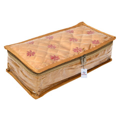 Heart Home Jewellery Kit | Satin Flower Embroidery Locker Kit | 3+3+1 Detachable Pouch Cosmetic Kit | Makeup Storage Kit for Watches | Bracelets | Earring | Golden