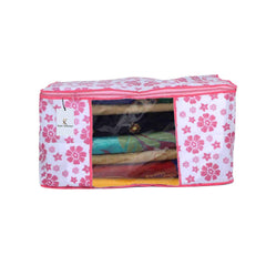 Kuber Industries Flower Design 6 Piece Non Woven Fabric Saree Cover Set with Transparent Window, Extra Large, Pink-CTKTC031905