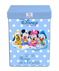 Heart Home Mickey Minnie & Friend Print Non-Woven Laundry Basket, Clothes Hamper For Laundry Closet, Bedroom, Bathroom With Lid & Handles Pack of 2 (Blue) 54HH4092.