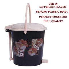 Kuber Industries Durable Floral & Flower Print Plastic Pedal Dustbin|Waste Bin|Trash Can For Kitchen & Home With Handle,10 Litre,Pack of 2 (Black)