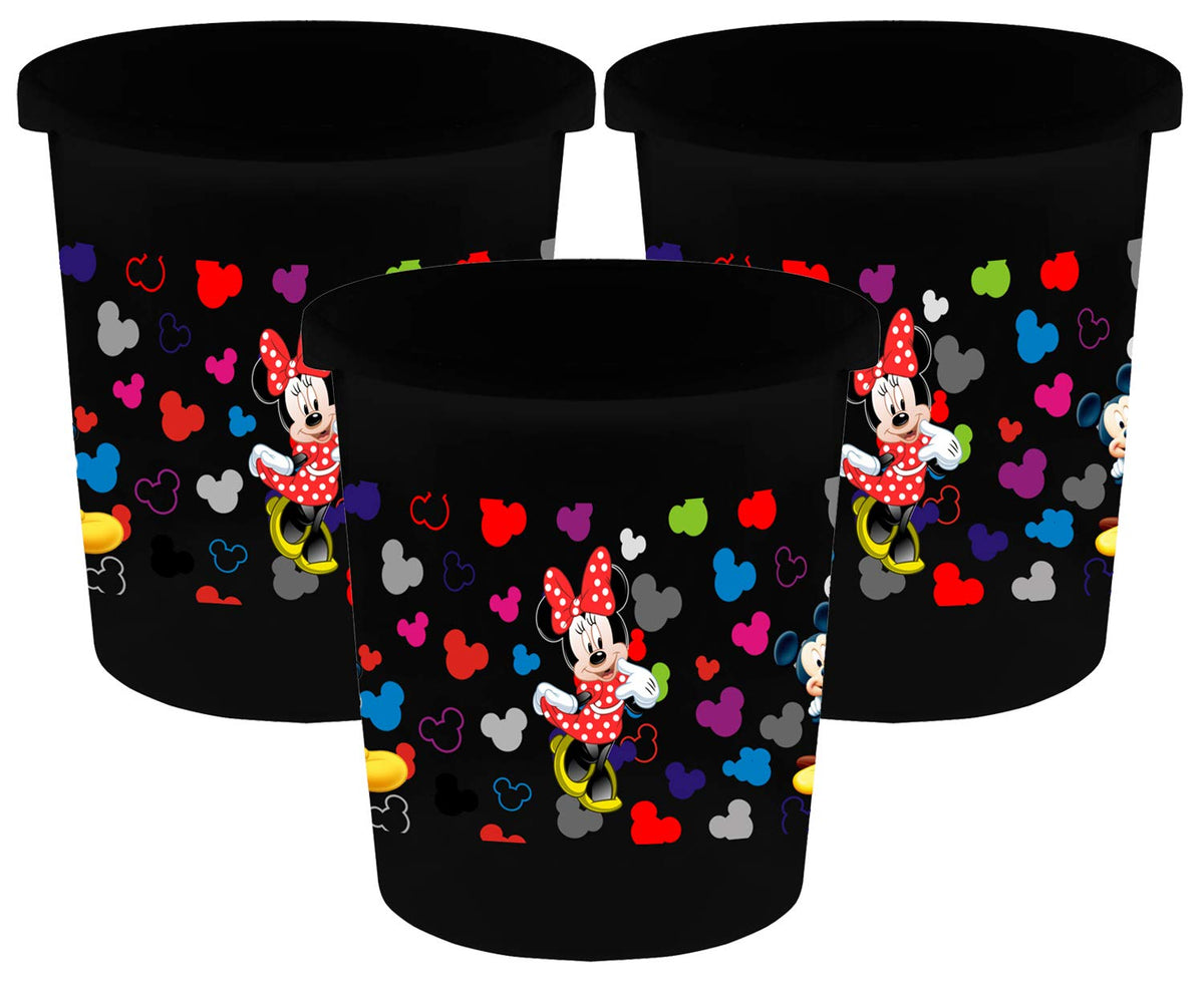 Kuber Industries Disney Team Mickey Print Plastic 3 Pieces Dustbin/Garbage Bin/Waste Bin, 5 Liters (Black) -HS_35_KUBMARTS17338