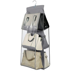 Kuber Industries Dust Proof Hanging Handbag Purse Clutch Organizer with 6 Large Compartments & Hanger (Grey), Cotton