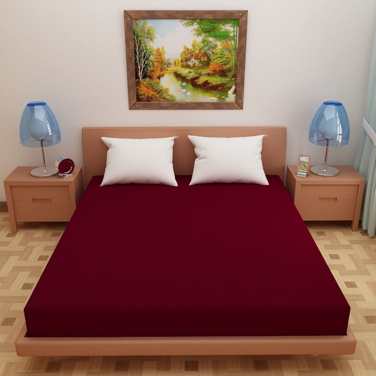 Kuber Industries 6.5 X 6 FT. Double Bed Mattress Cover/Protector I 100% Terry Cotton I Waterproof, Breathable I Hypoallergenic King Size Bed Cover I Ultra Soft, Elastic Strap,  Anti-Slip Fitted Design I 78" X 72" (Maroon)