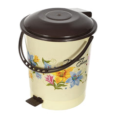 Kuber Industries Multiuses Floral Print Plastic Dustbin For Home, Kitchen, Office, Bathroom With Swing Lid 10 Litre (Cream) 52KM3970