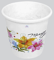 Heart Home Printed 4 Pieces Unbreakable Virgin Plastic Multipurpose Bucket, Stool, Dustbin & Tub Set (White)