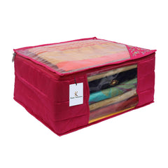 Kuber Industries 3 Layered Quilted Silk 2 Pieces Saree Cover (Pink) -CTKTC024683