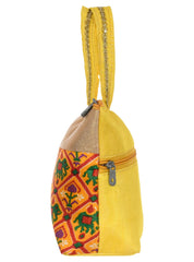 Kuber Industries Polyester Elephant Print Hand Bag For Women/Girls With Handle Pack of 2 (Yellow) 54KM4036