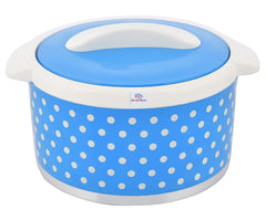 Heart Home Dot Printed BPA Free Food Grade Inner Stainless Steel Casserole Keeps Chapati, Food, Curry With Lid, 2500ml (Blue)-HS42KUBMART25046