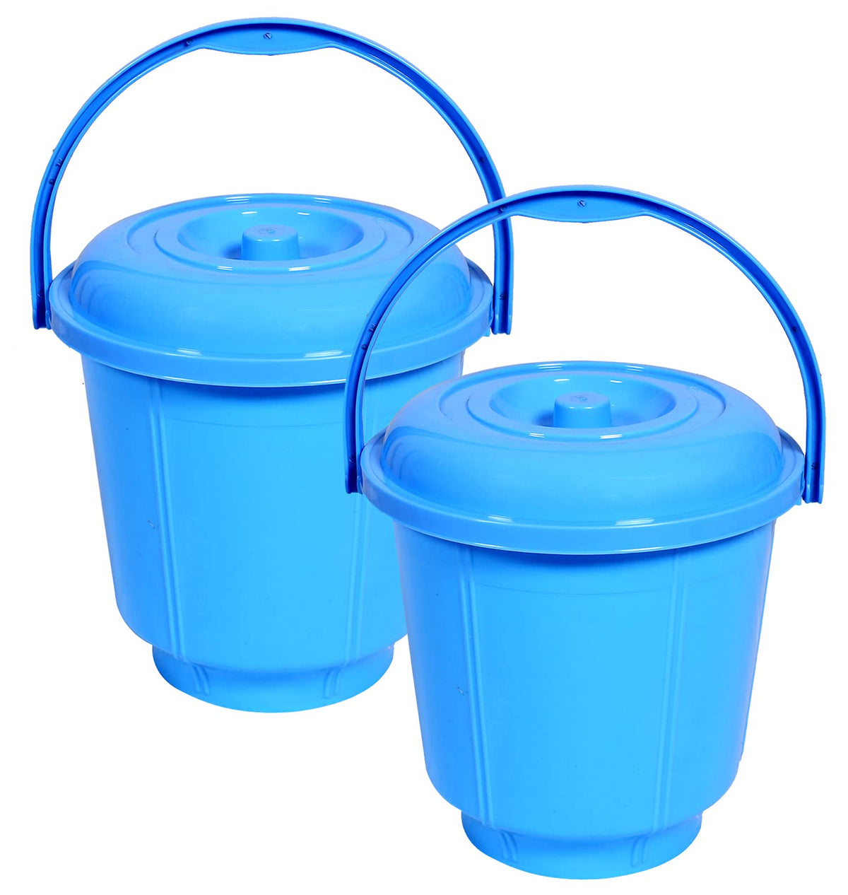 Kuber Industries Unbreakable Plastic Durable & Lightweight Strong Bathroom Bucket with Lid and Handle,13 LTR,Pack of 2 (Sky Blue)