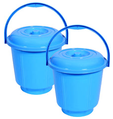 Kuber Industries Unbreakable Plastic Durable & Lightweight Strong Bathroom Bucket with Lid and Handle,13 LTR,Pack of 2 (Sky Blue)