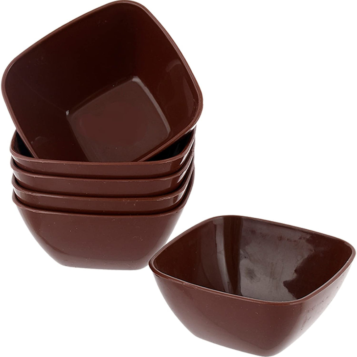 Kuber Industries Bowls|Plastic Serving Square Bowls|Katori for Kitchen|Microwave Safe Bowls for Rice|Soup|Pasta|250 ML|Pack of 6 (Brown)